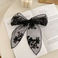Sweet Solid Color Bow Knot Lace Embroidery Lace Hair Clip Rubber Band sku image 5