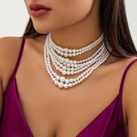 Elegant Retro Irregular Geometric Imitation Pearl Wholesale Layered Necklaces main image 3