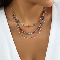 Hawaiian Vacation Round Water Droplets Flower Alloy Crystal Copper Wholesale Three Layer Necklace main image 1