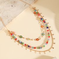 Hawaiian Vacation Round Water Droplets Flower Alloy Crystal Copper Wholesale Three Layer Necklace main image 4