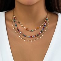 Hawaiian Vacation Round Water Droplets Flower Alloy Crystal Copper Wholesale Three Layer Necklace main image 6