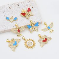 Simple Style Heart Shape Butterfly Bird Copper Inlay Rhinestones 18k Gold Plated Charms main image 1