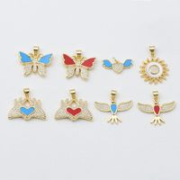 Simple Style Heart Shape Butterfly Bird Copper Inlay Rhinestones 18k Gold Plated Charms main image 4