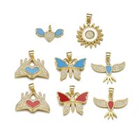 Simple Style Heart Shape Butterfly Bird Copper Inlay Rhinestones 18k Gold Plated Charms main image 5
