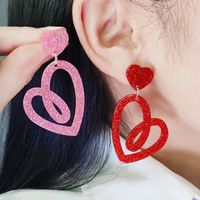 1 Pair Sweet Geometric Heart Shape Spray Paint Arylic Drop Earrings main image 3