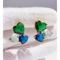 1 Pair Sweet Heart Shape Plating Inlay Brass Zircon Ear Studs main image 6