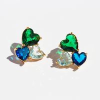 1 Pair Sweet Heart Shape Plating Inlay Brass Zircon Ear Studs sku image 1