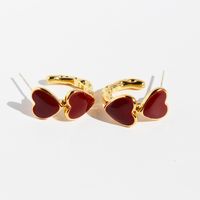 1 Pair Elegant Sweet Geometric Heart Shape Enamel Plating Brass Ear Studs sku image 1