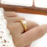 French Style Simple Style Solid Color Stainless Steel Plating Inlay Artificial Pearls 18k Gold Plated Rings main image 1