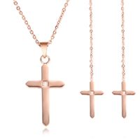 304 Stainless Steel 18K Gold Plated Simple Style Plating Cross Earrings Necklace main image 1