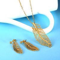 304 Stainless Steel 18K Gold Plated Casual Simple Style Plating Hollow Out Inlay Leaf Zircon Earrings Necklace main image 1