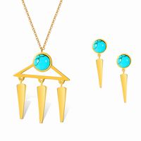 304 Stainless Steel 18K Gold Plated Simple Style British Style Plating Inlay Geometric Round Turquoise Jewelry Set main image 6