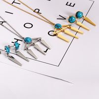 304 Stainless Steel 18K Gold Plated Simple Style British Style Plating Inlay Geometric Round Turquoise Jewelry Set main image 1