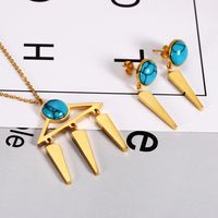 304 Stainless Steel 18K Gold Plated Simple Style British Style Plating Inlay Geometric Round Turquoise Jewelry Set main image 4