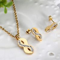 304 Stainless Steel 18K Gold Plated Simple Style Commute Plating Inlay Infinity Artificial Gemstones Jewelry Set main image 3