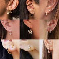 1 Pair Casual Elegant Round Star Butterfly Plating Inlay Copper Zircon 14k Gold Plated Drop Earrings Earrings main image 1