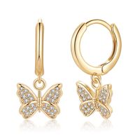 1 Pair Casual Elegant Round Star Butterfly Plating Inlay Copper Zircon 14k Gold Plated Drop Earrings Earrings sku image 7
