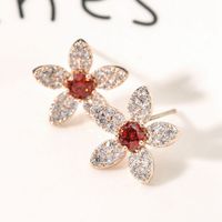 1 Pair Korean Style Flower Plating Inlay Copper Zircon White Gold Plated Ear Studs main image 5