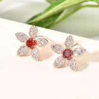 1 Pair Korean Style Flower Plating Inlay Copper Zircon White Gold Plated Ear Studs main image 1