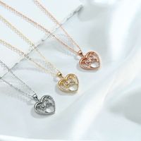 Lady Heart Shape Owl Stainless Steel Copper Plating Inlay Zircon 14k Gold Plated Pendant Necklace main image 9