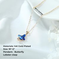 Lady Heart Shape Butterfly Stainless Steel Copper Plating Inlay Zircon 14k Gold Plated Pendant Necklace main image 2