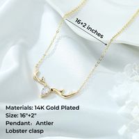 Lady Antlers Stainless Steel Copper Plating Inlay Zircon 14k Gold Plated Pendant Necklace main image 2