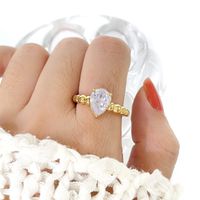 Simple Style Round Water Droplets Stainless Steel Plating Inlay Zircon 18k Gold Plated Rings main image 4