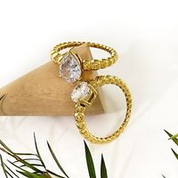 Simple Style Round Water Droplets Stainless Steel Plating Inlay Zircon 18k Gold Plated Rings main image 3