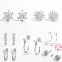 1 Pair Elegant Sweet Flower Snake Snowflake Plating Hollow Out Inlay Sterling Silver Pearl Zircon White Gold Plated Rhodium Plated Ear Studs main image 1
