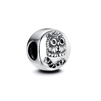 1 Piece Hole 4~4.9mm Sterling Silver Zircon Rhodium Plated Animal Owl Polished Beads main image 5