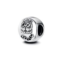 1 Piece Hole 4~4.9mm Sterling Silver Zircon Rhodium Plated Animal Owl Polished Beads main image 1
