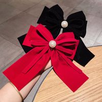 Women's Ig Style Bow Knot Cloth Inlay Artificial Pearls Hair Clip main image 3
