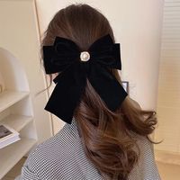 Women's Ig Style Bow Knot Cloth Inlay Artificial Pearls Hair Clip main image 4