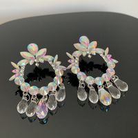 1 Pair Ig Style Retro Luxurious Round Water Droplets Tassel Plating Inlay Arylic Alloy Rhinestones Silver Plated Drop Earrings main image 6