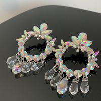 1 Pair Ig Style Retro Luxurious Round Water Droplets Tassel Plating Inlay Arylic Alloy Rhinestones Silver Plated Drop Earrings main image 9