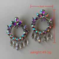 1 Pair Ig Style Retro Luxurious Round Water Droplets Tassel Plating Inlay Arylic Alloy Rhinestones Silver Plated Drop Earrings main image 2