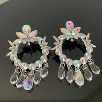 1 Pair Ig Style Retro Luxurious Round Water Droplets Tassel Plating Inlay Arylic Alloy Rhinestones Silver Plated Drop Earrings main image 7