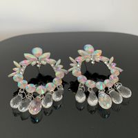 1 Pair Ig Style Retro Luxurious Round Water Droplets Tassel Plating Inlay Arylic Alloy Rhinestones Silver Plated Drop Earrings sku image 1