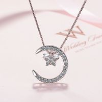 Ig Style Sweet Star Moon Copper Zircon Pendant Necklace In Bulk sku image 1