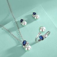 Elegant Geometric Sterling Silver Pearl Women's Rings Necklace Jewelry Set main image 1