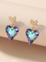 1 Pair Casual Simple Style Heart Shape Inlay Zinc Alloy Artificial Pearls Glass Gold Plated Drop Earrings main image 3