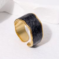 304 Stainless Steel 18K Gold Plated Simple Style Commute Enamel Plating Irregular AB Glue Pearl Cream Open Rings main image 6