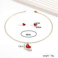 201 Stainless Steel 18K Gold Plated Romantic Sweet Enamel Plating Heart Shape Earrings Necklace main image 9