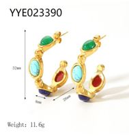 1 Pair Retro Geometric Plating Inlay 304 Stainless Steel Natural Stone 18K Gold Plated Ear Studs main image 2