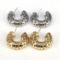 1 Pair Casual Simple Style C Shape Star Plating Hollow Out Copper 18k Gold Plated Silver Plated Ear Studs main image 1