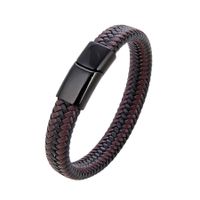 Vintage Style Simple Style Circle Stainless Steel Pu Leather Handmade Metal Button Men's Bracelets sku image 13