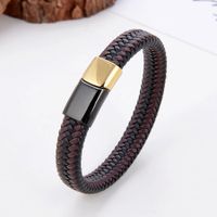 Vintage Style Simple Style Circle Stainless Steel Pu Leather Handmade Metal Button Men's Bracelets sku image 1