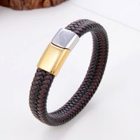 Vintage Style Simple Style Circle Stainless Steel Pu Leather Handmade Metal Button Men's Bracelets sku image 4