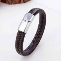 Vintage Style Simple Style Circle Stainless Steel Pu Leather Handmade Metal Button Men's Bracelets sku image 10