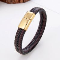 Vintage Style Simple Style Circle Stainless Steel Pu Leather Handmade Metal Button Men's Bracelets sku image 7
